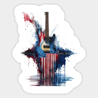 4th of July Guitar Design with American Flag Sticker